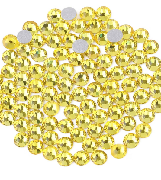 Citrine Yellow Glass Rhinestones | Yellow Glass Flatback Rhinestones | SS3 SS4 SS6 SS8 SS10 SS12 SS16 SS20 SS30 SS34 SS40 | 144–1,440 Pieces