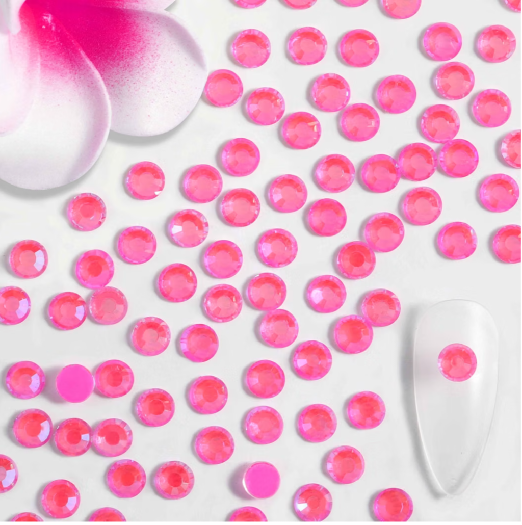 Luminous Hot Pink AB Glass Rhinestones | Neon Pink Iridescent Flatback Rhinestones | SS6 SS10 SS16 SS20 SS30 | 288–1,440 Pieces
