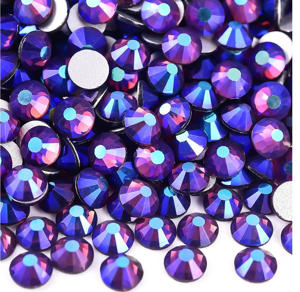 Dark Amethyst AB Glass Rhinestones | Deep Purple Iridescent Flatback Rhinestones