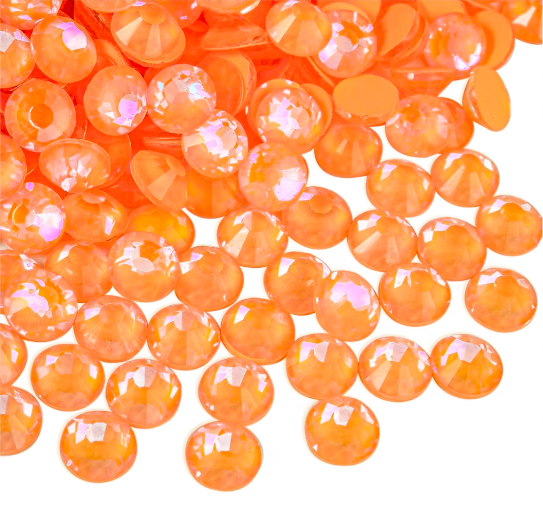 Luminnous Lt. Orange Hyacinth Glass Rhinestones | Orange Neon Iridescent Flatback Rhinestones