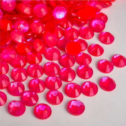 Luminous Red Glass Rhinestones | Neon Red Iridescent Flatback Rhinestones