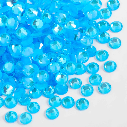 Luminous Blue AB Glass Rhinestones | Neon Blue Iridescent Flatback Rhinestones | SS10 SS16 SS20 SS30 | 288–1,440 Pieces