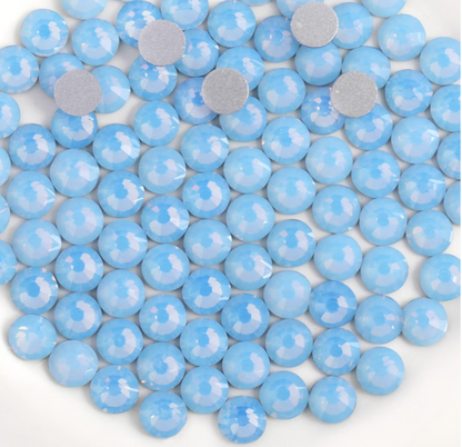 Blue Opal Glass Rhinestones | Milky Blue Opal Flatback Rhinestones | SS6 SS8 SS10 SS12 SS16 SS20 SS30 | 288–1,440 Pieces
