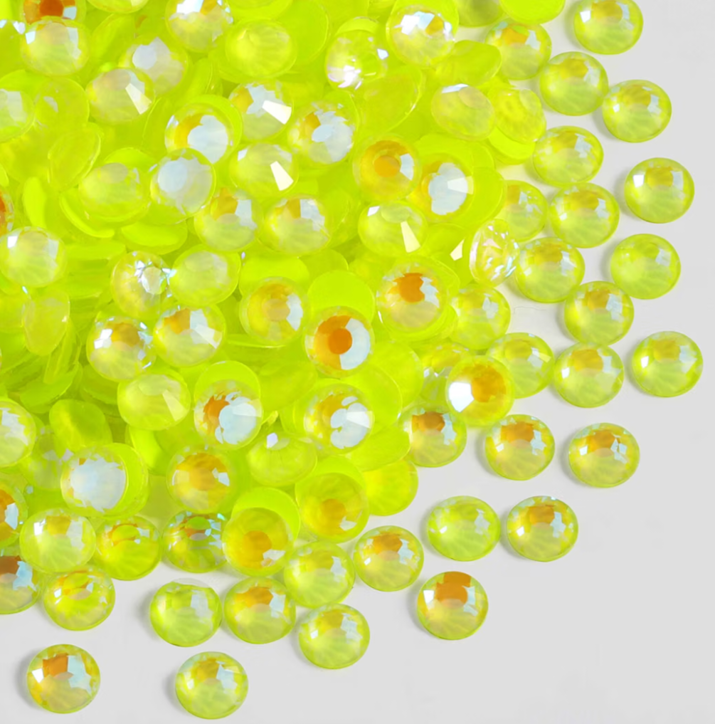 Luminous Yellow AB Glass Rhinestones | Neon Yellow Iridescent Flatback Rhinestones | SS6 SS10 SS16 SS20 SS30 | 288–1,440 Pieces
