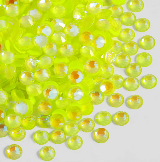 Luminous Yellow AB Glass Rhinestones | Neon Yellow Iridescent Flatback Rhinestones | SS6 SS10 SS16 SS20 SS30 | 288–1,440 Pieces