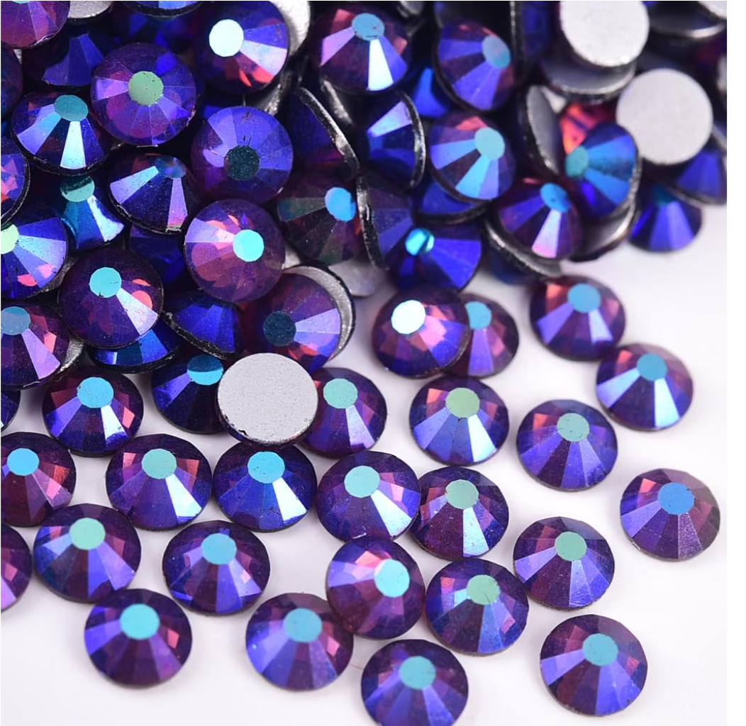 Dark Amethyst AB Glass Rhinestones | Deep Purple Iridescent Flatback Rhinestones