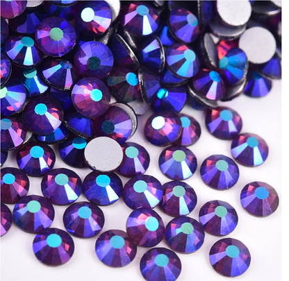Dark Amethyst AB Glass Rhinestones | Deep Purple Iridescent Flatback Rhinestones
