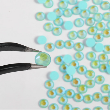 Luminous Mint Green AB Glass Rhinestones | Mint Blue Green Iridescent Flatback Rhinestones | SS6 SS10 SS16 SS20 SS30 | 288–1,440 Pieces