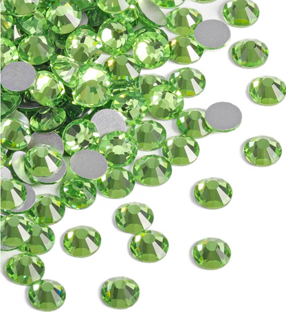 Peridot Green Glass Rhinestones | Light Green Glass Flatback Rhinestones | SS3 SS4 SS6 SS8 SS10 SS12 SS16 SS20 SS30 SS34 SS40 SS50 | 144–1,440 Pieces