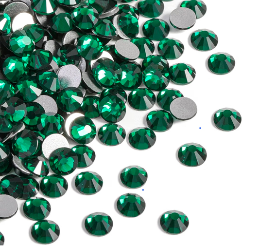 Emerald Green Glass Rhinestones | Dark Green Glass Flatback Rhinestones | SS3 SS4 SS6 SS8 SS10 SS12 SS16 SS20 SS30 SS34 SS40 | 144–1,440 Pieces