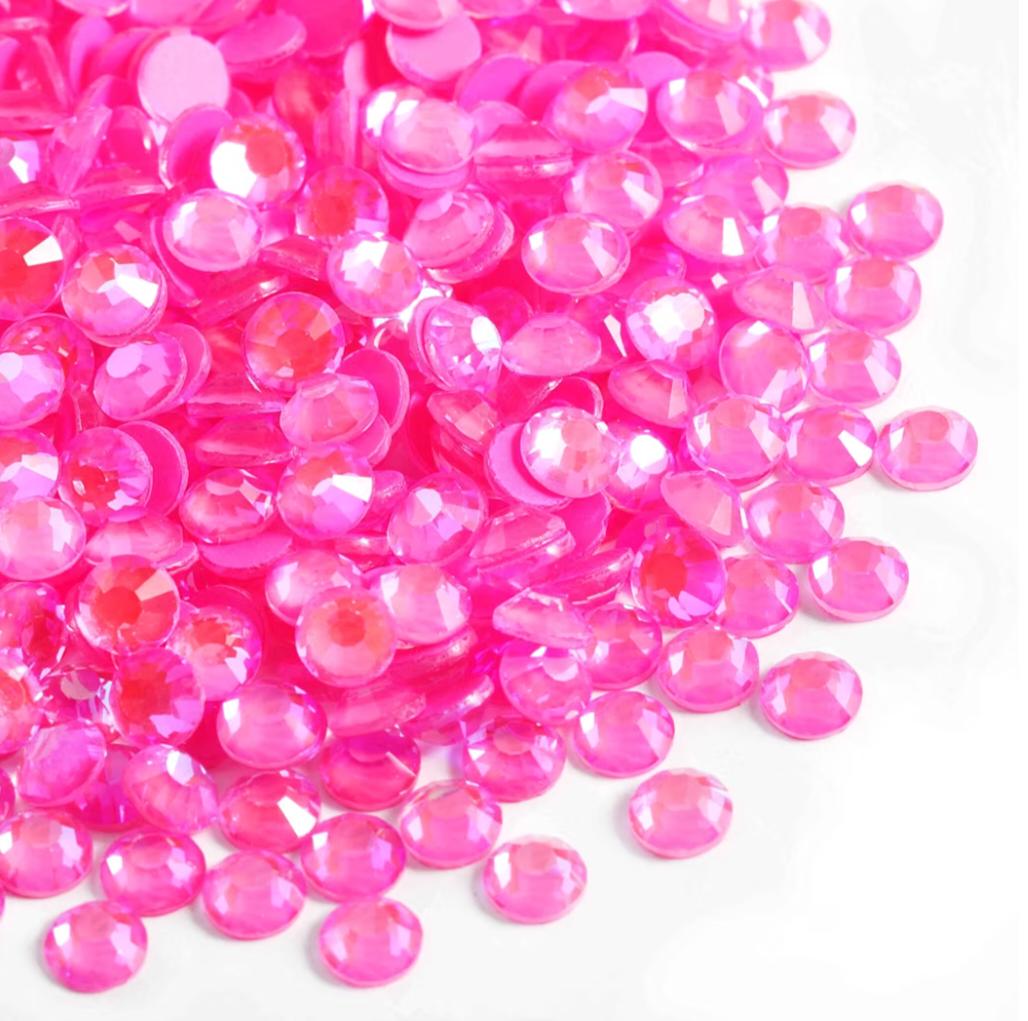 Luminous Hot Pink AB Glass Rhinestones | Neon Pink Iridescent Flatback Rhinestones | SS6 SS10 SS16 SS20 SS30 | 288–1,440 Pieces