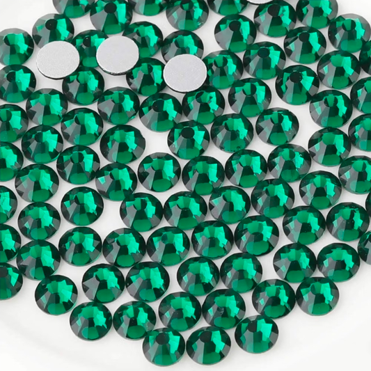 Emerald Green Glass Rhinestones | Dark Green Glass Flatback Rhinestones | SS3 SS4 SS6 SS8 SS10 SS12 SS16 SS20 SS30 SS34 SS40 | 144–1,440 Pieces