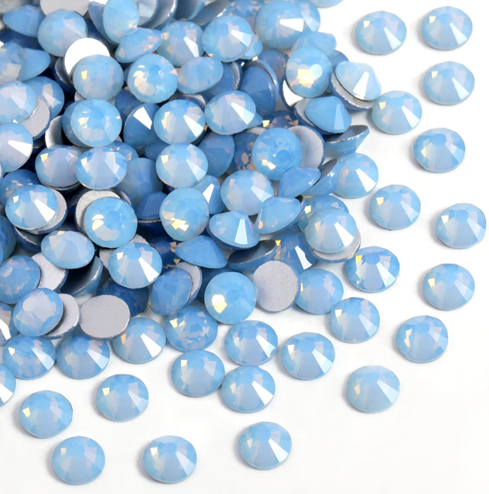 Blue Opal Glass Rhinestones | Milky Blue Opal Flatback Rhinestones | SS6 SS8 SS10 SS12 SS16 SS20 SS30 | 288–1,440 Pieces
