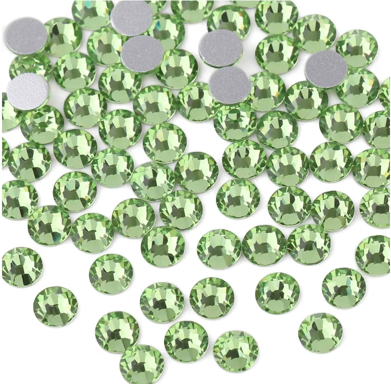 Peridot Green Glass Rhinestones | Light Green Glass Flatback Rhinestones | SS3 SS4 SS6 SS8 SS10 SS12 SS16 SS20 SS30 SS34 SS40 SS50 | 144–1,440 Pieces