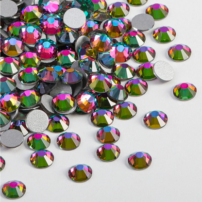 Green Volcano Glass Flatback Rhinestones | Colorshift Fuschia Green Blue & Purple