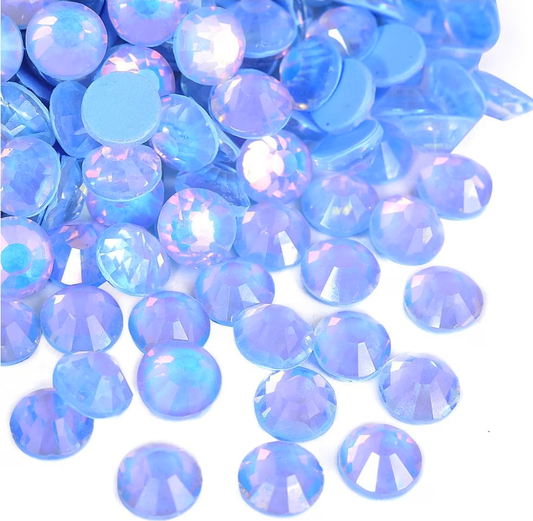 Light Sapphire Luminous AB Glass Rhinestones | Iridescent Blue Flatback Rhinestones | SS6 SS10 SS16 SS20 SS30 & Mixed Sizes | 288–1,440 Pieces