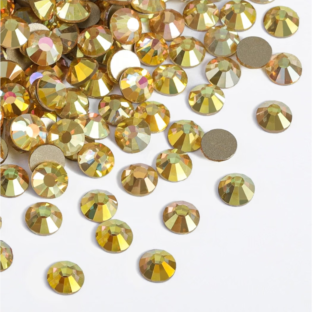 Metal Sunlight Gold Glass Rhinestones | Metallic Gold Flatback Rhinestones