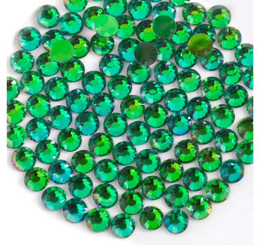 Aurora Green Color Shift Glass Flatback Rhinestones | Rich Green Bling Stones