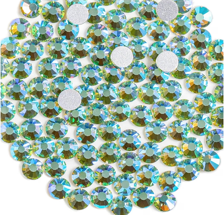 Peridot AB Glass Rhinestones | Light Green Iridescent Flatback Rhinestones