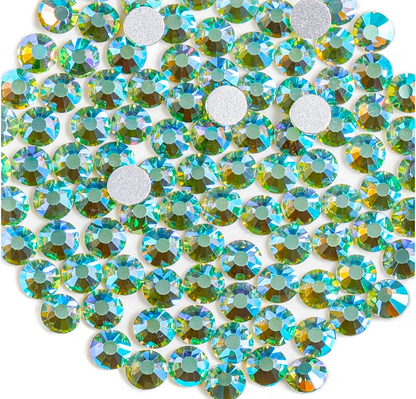 Peridot AB Glass Rhinestones | Light Green Iridescent Flatback Rhinestones