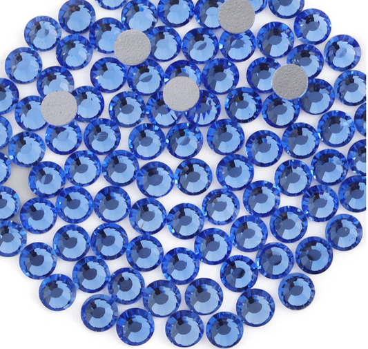 Lt. Sapphire Blue Glass Rhinestones | Blue Glass Flatback Rhinestones | SS3 SS4 SS6 SS8 SS10 SS12 SS16 SS20 SS30 SS34 SS40 | 144–1,440 Pieces