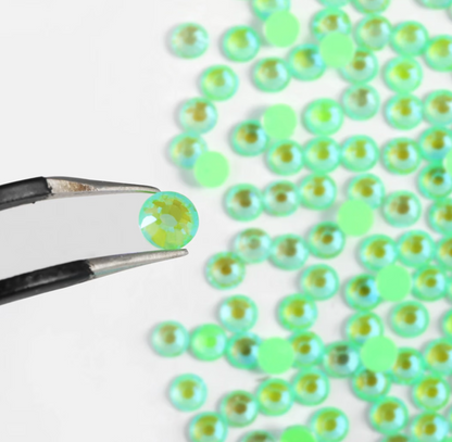 Luminous Green AB Glass Rhinestones | Neon Green Iridescent Flatback Rhinestones | SS6 SS10 SS16 SS20 SS30 | 288–1,440 Pieces
