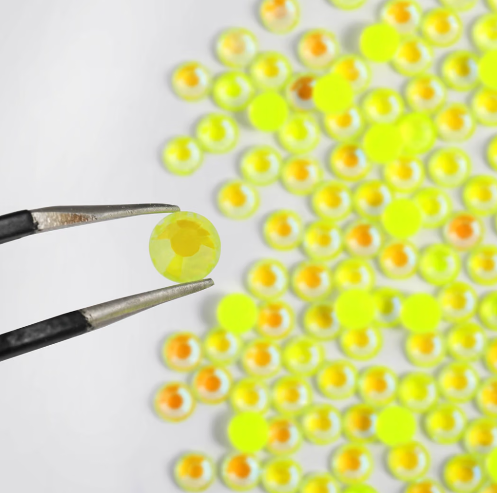 Luminous Yellow AB Glass Rhinestones | Neon Yellow Iridescent Flatback Rhinestones | SS6 SS10 SS16 SS20 SS30 | 288–1,440 Pieces