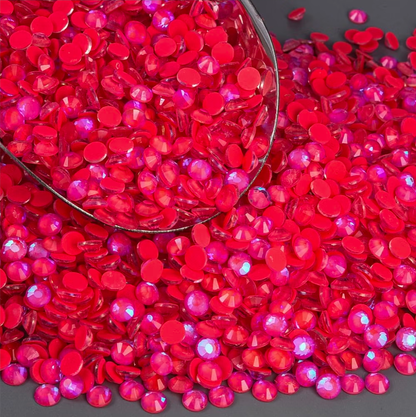 Luminous Red Glass Rhinestones | Neon Red Iridescent Flatback Rhinestones
