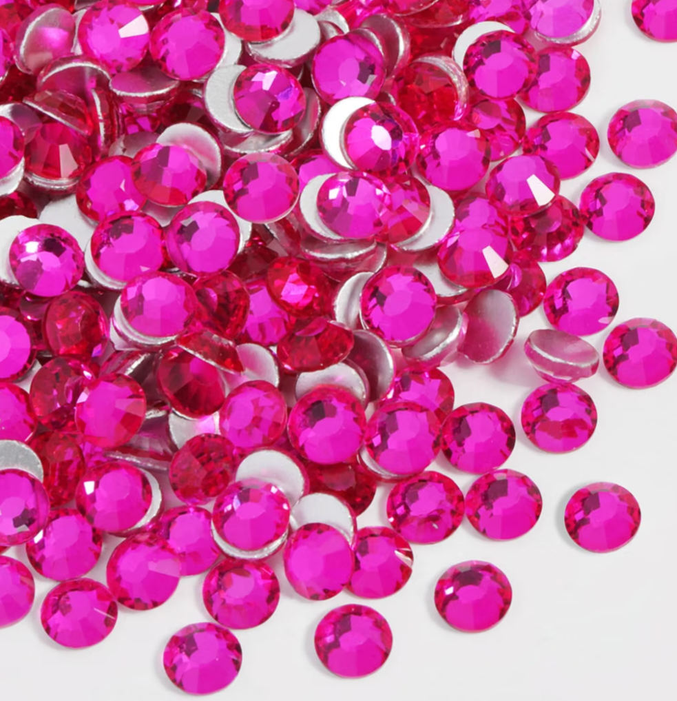 Hot Pink Glass Rhinestones | Bright Pink Glass Flatback Rhinestones | SS10 SS12 SS16 SS20 SS30 | 288–1,440 Pieces