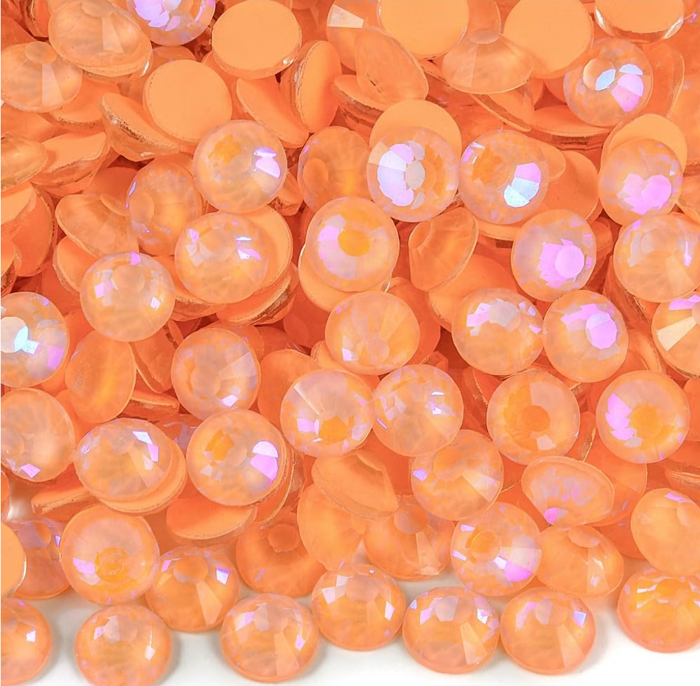 Luminnous Lt. Orange Hyacinth Glass Rhinestones | Orange Neon Iridescent Flatback Rhinestones
