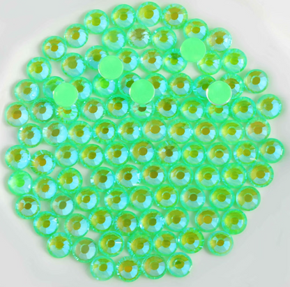 Luminous Green AB Glass Rhinestones | Neon Green Iridescent Flatback Rhinestones | SS6 SS10 SS16 SS20 SS30 | 288–1,440 Pieces