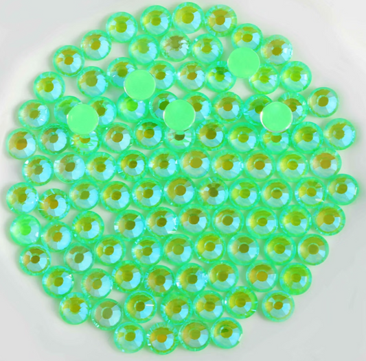 Luminous Green AB Glass Rhinestones | Neon Green Iridescent Flatback Rhinestones | SS6 SS10 SS16 SS20 SS30 | 288–1,440 Pieces