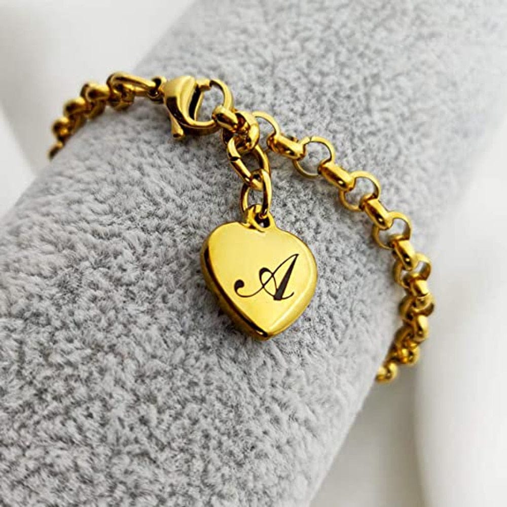  Initial Bracelet Gold Heart Love Charm Initial