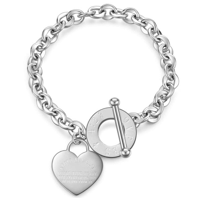 'Proverbs 4:23' Stainless Steel Heart Link Bracelet Silver Plated 18cm by Bling Addict | BlingxAddict